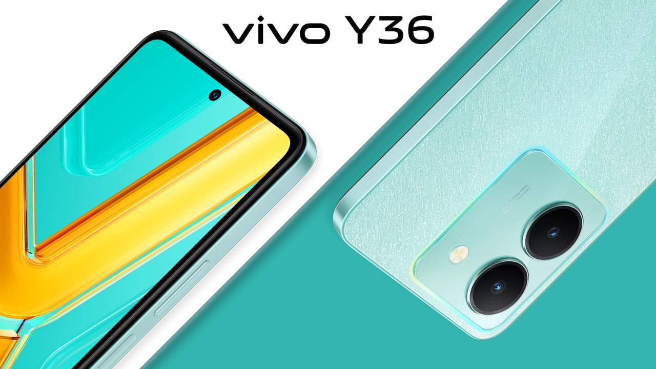 Vivo Y36 slanted phones with yellow and teal screen