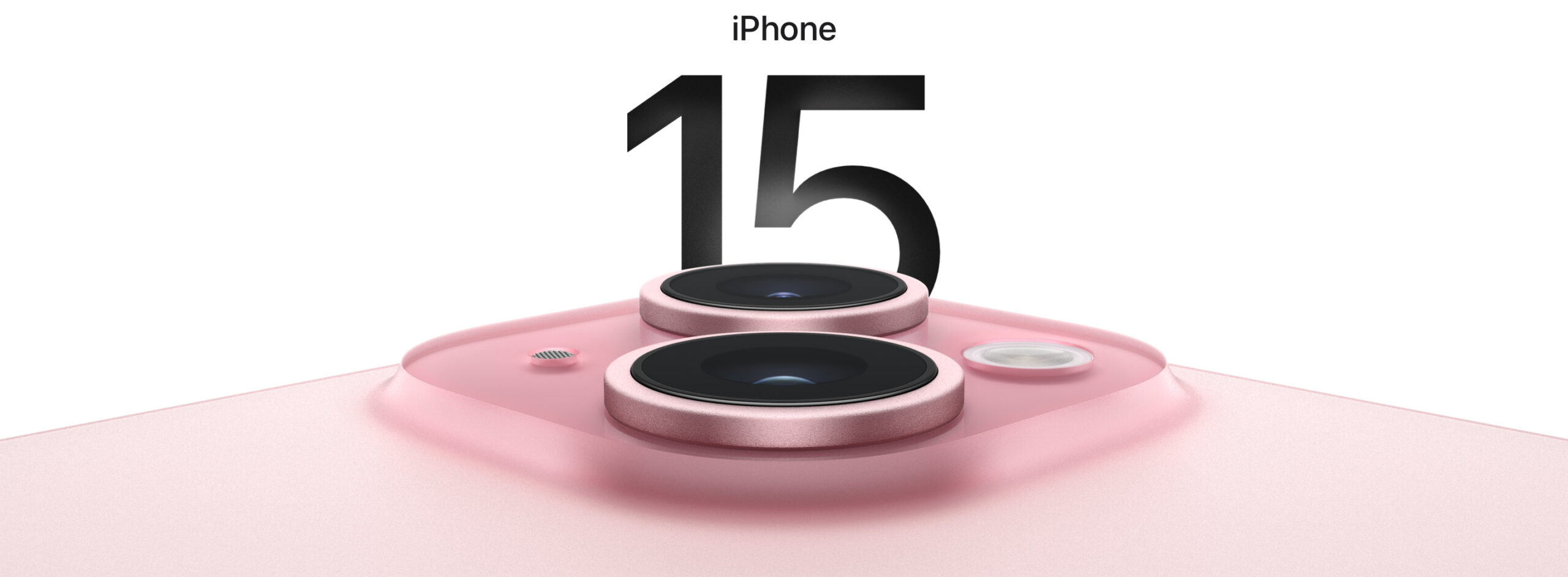 Apple Iphone 15 camera lense in pink casing from apple.com