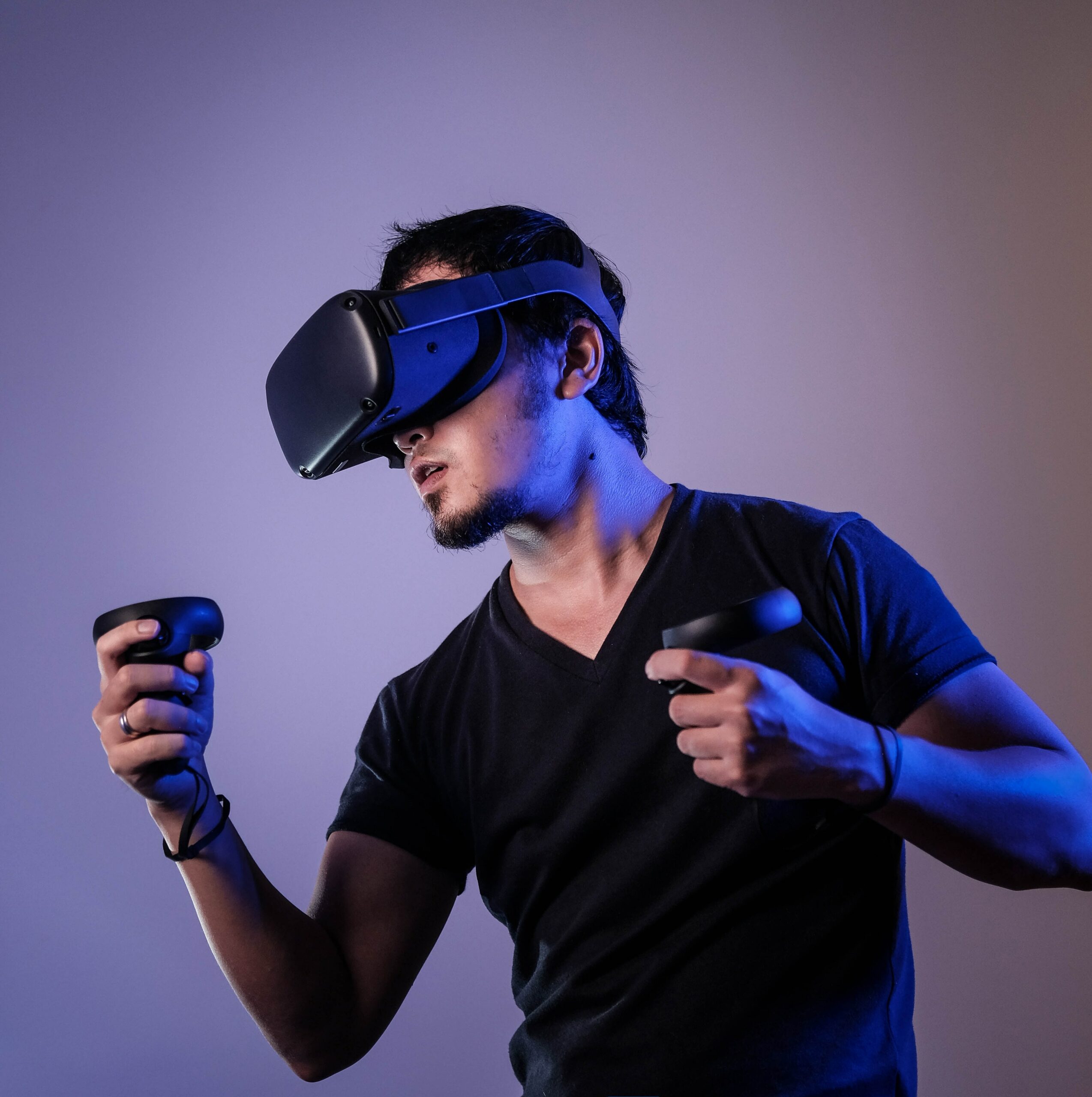man playing virtual reality headset VR Games